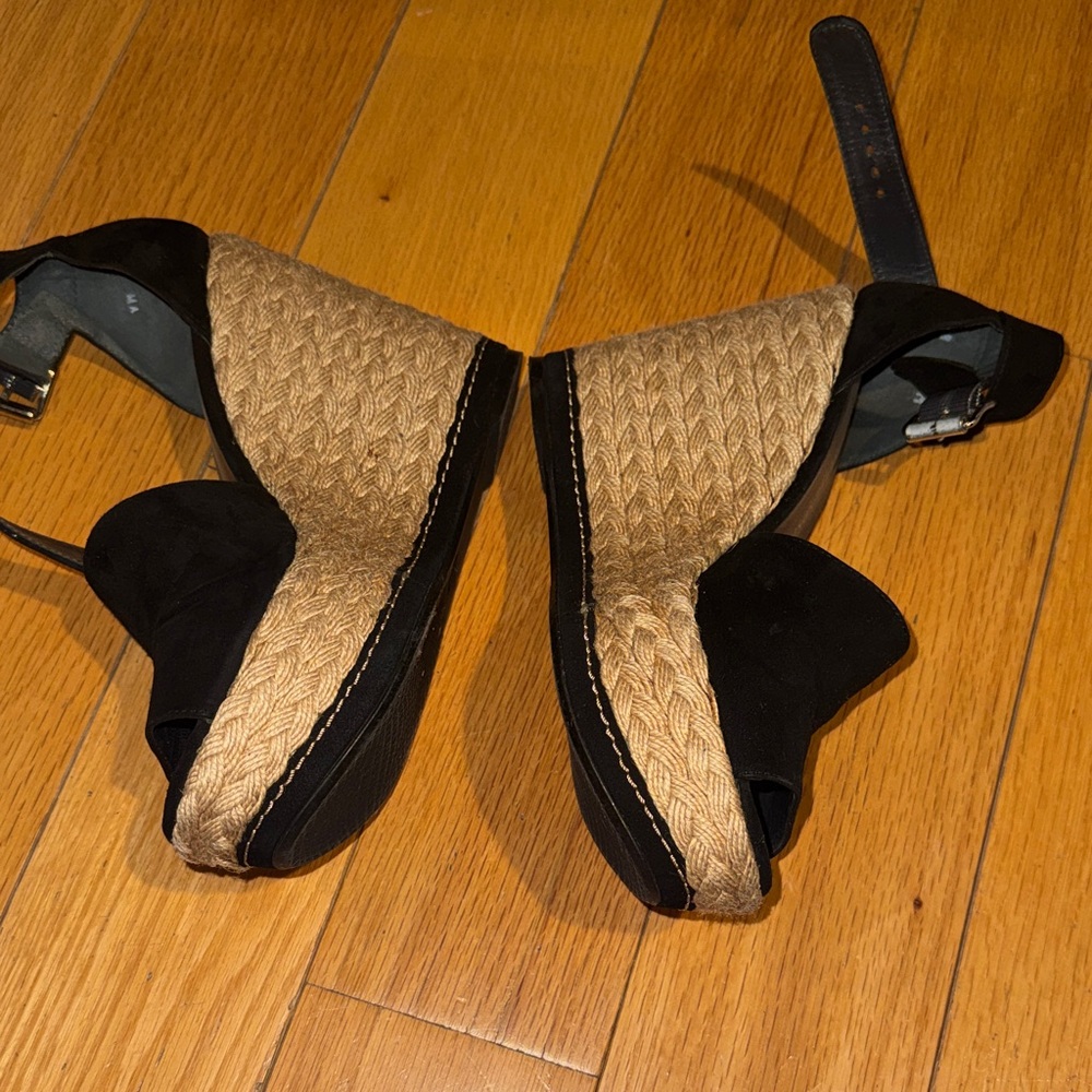 Stuart Weitzman Black Wedge Sandals - Picture 2 of 5